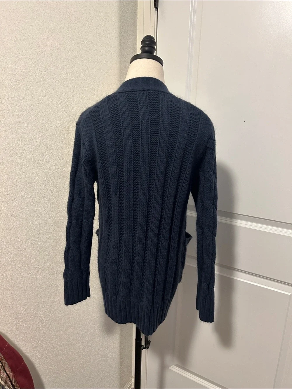 Navy Cable Knit Chunky Button-Up Cardigan Size Medium